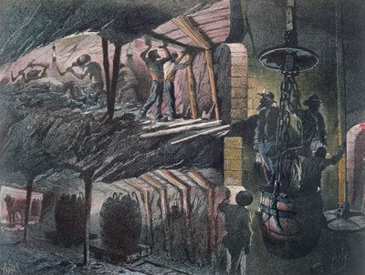 Querschnitt eines Kohlebergwerks, graviert von Jules Férat, 1889 von Ignace Francois Bonhomme